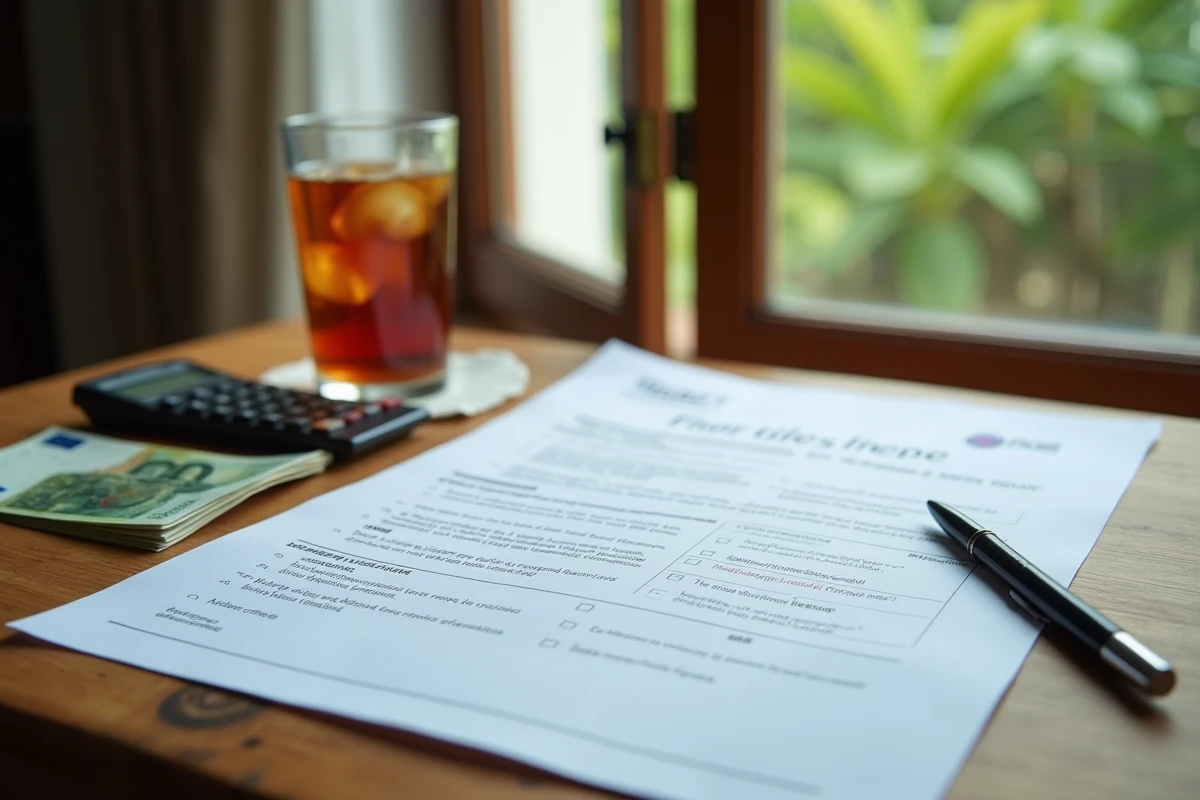 Documents de titre foncier thaïlandais, billets en euros et liste de contrôle pour acheter une maison en Thaïlande avec un petit budget