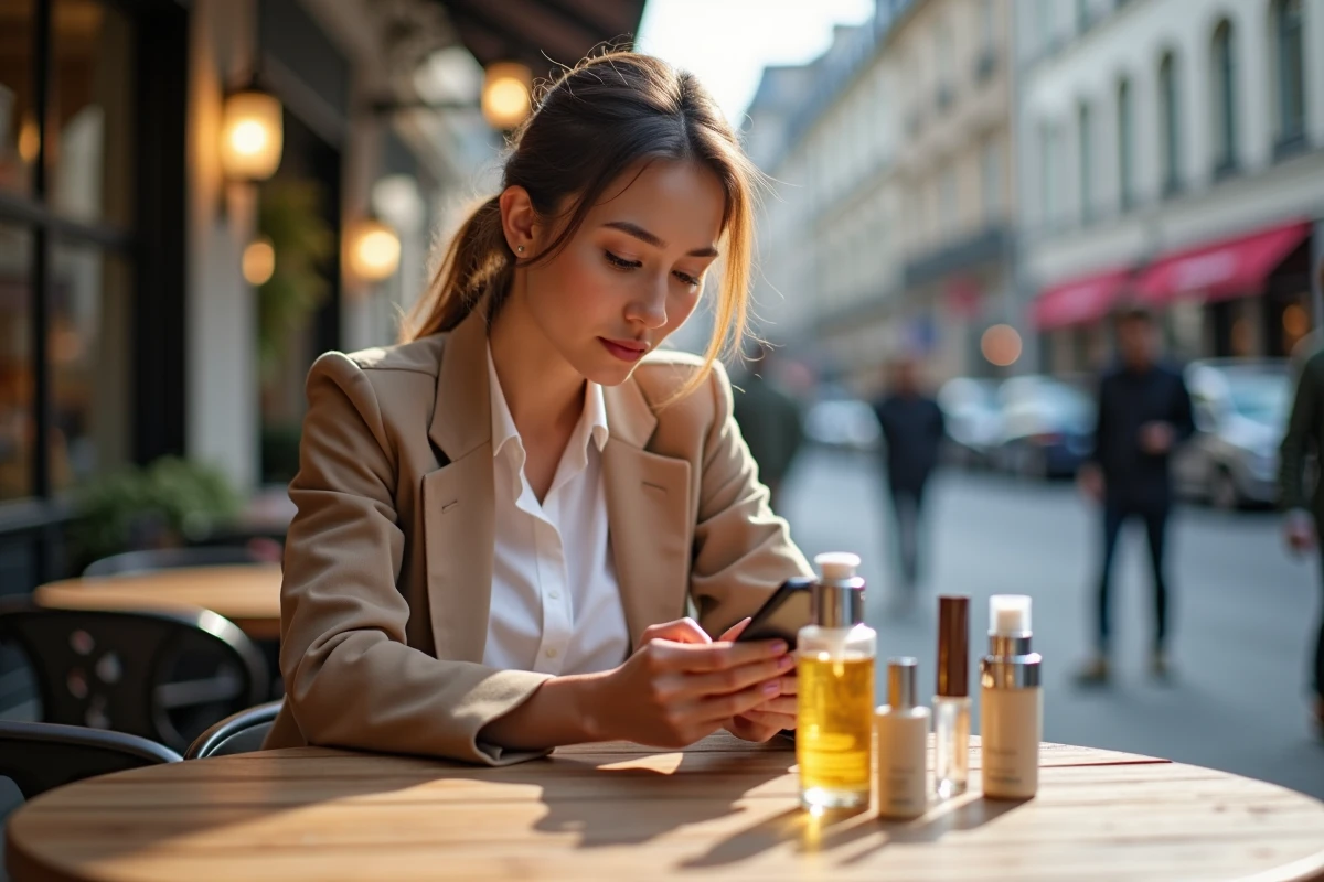 Jeune femme comparant produits de beauté à l