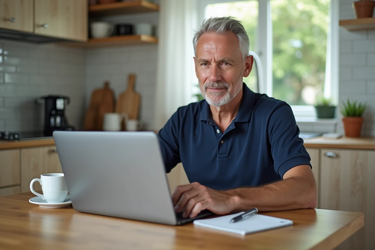 Homme consultant le site MAIF sur son ordinateur portable pour comparer les options du bonus petit rouleur