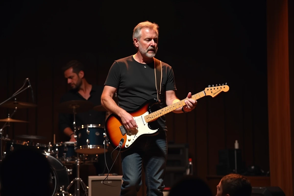 Musicien jouant de la guitare en concert live