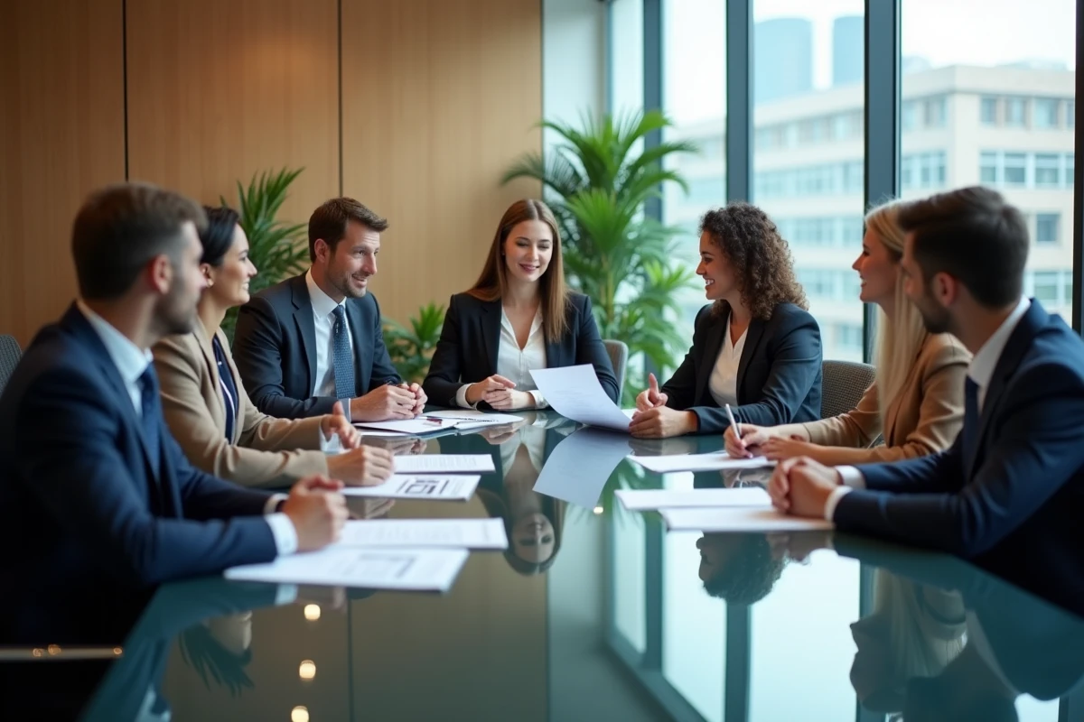 Groupe de professionnels en réunion dans un bureau moderne